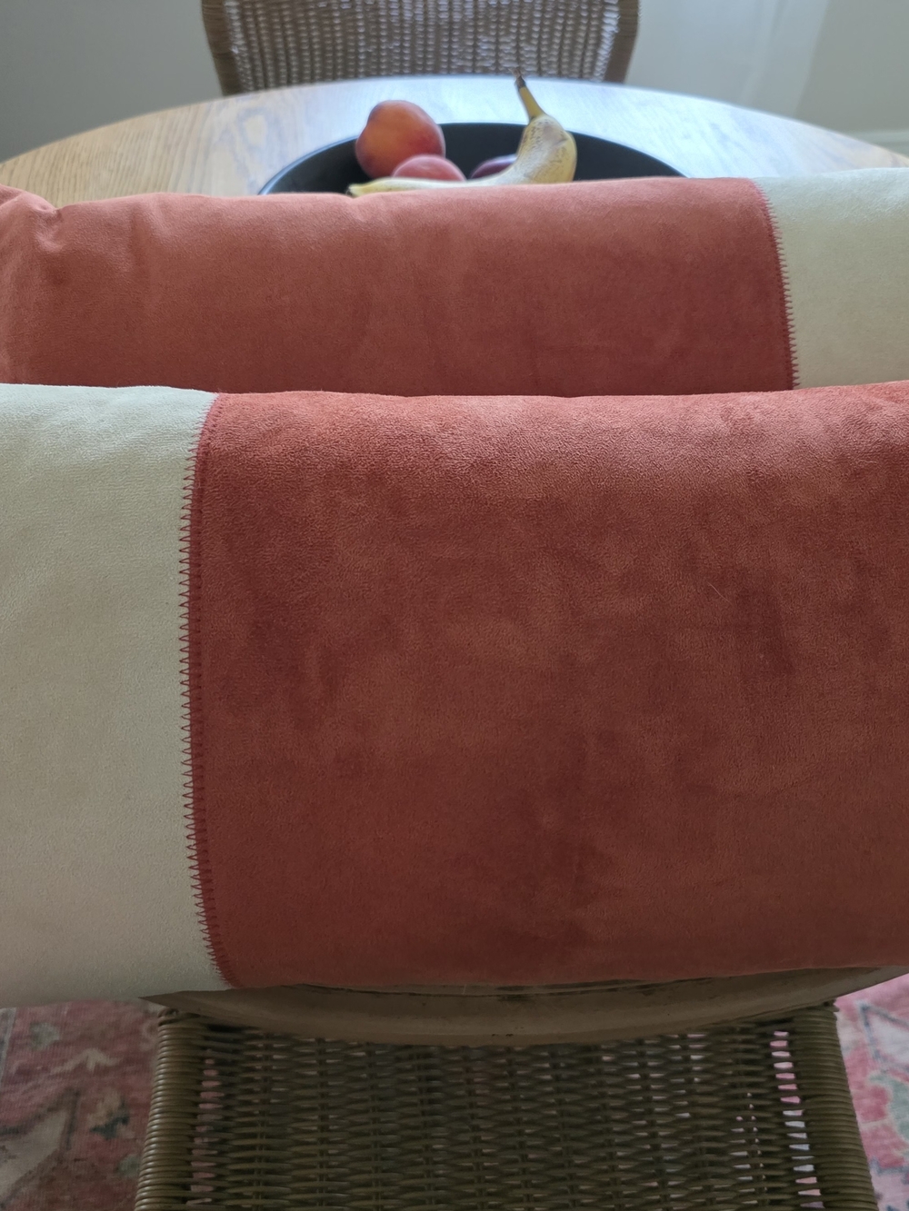 Coral and Cream Suede Accent Pillow - Unbranded